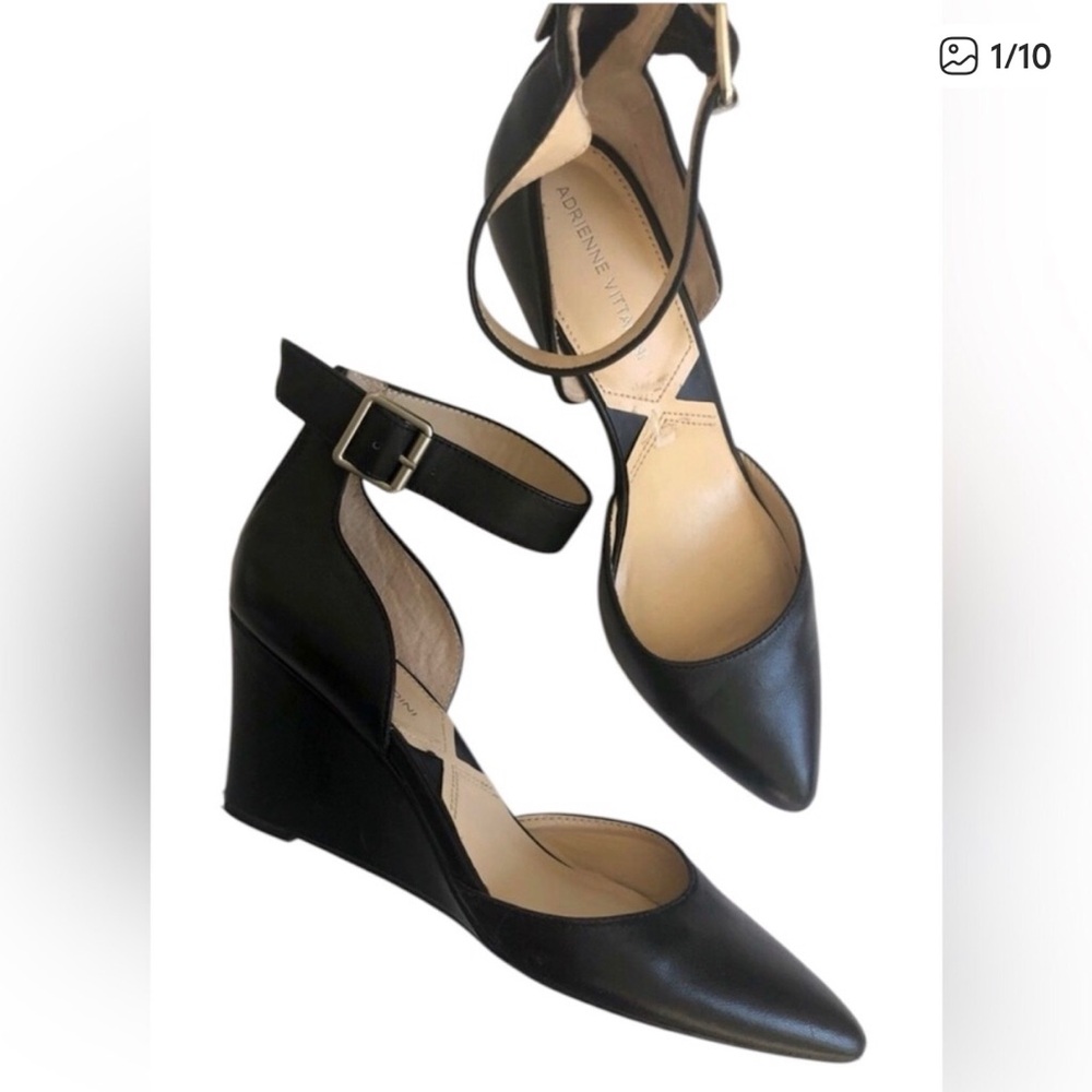 Adrienne Vittadini Leather Wedge Ankle Strap Shoes Women’s Size 7 1/2